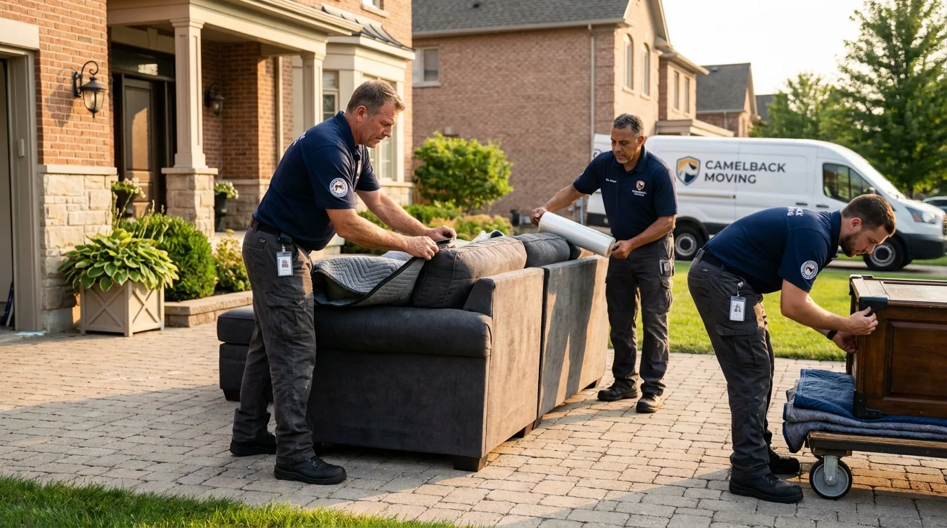 Large estate moving crew wrapping furniture in East Hanover, NJ