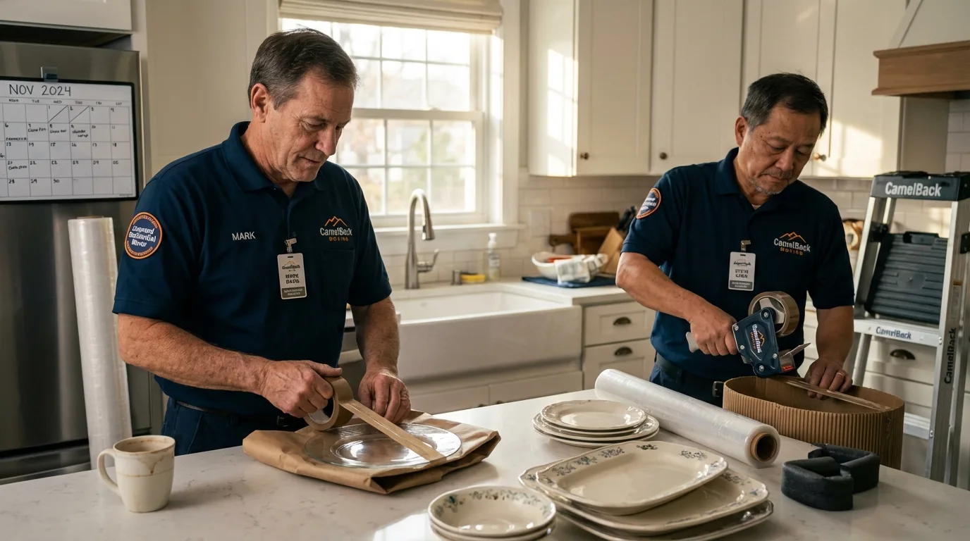 Professional crew packing kitchen dishware in East Hanover, NJ